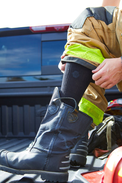 ORP Socks in tactical boot height slips into firefighter turnout boots